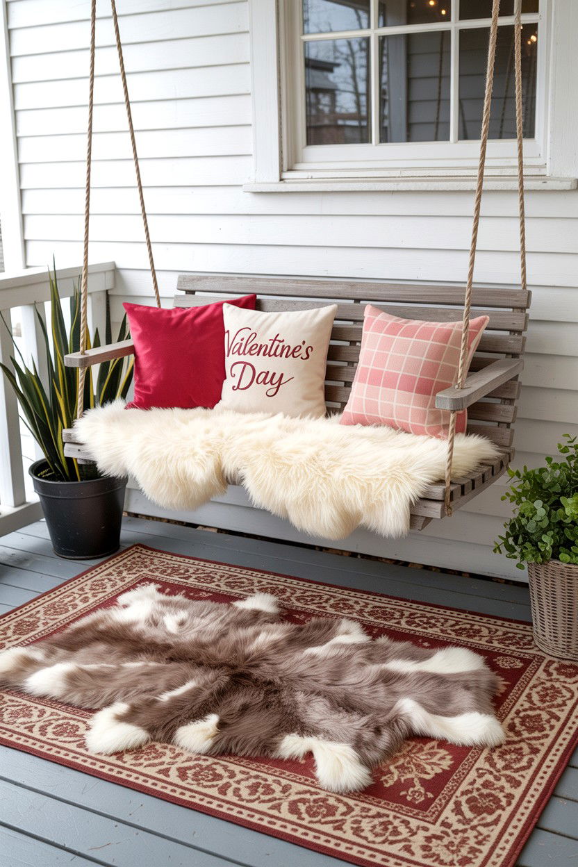 Faux Fur Rug - 25 Valentine's Day Porch Swing Ideas