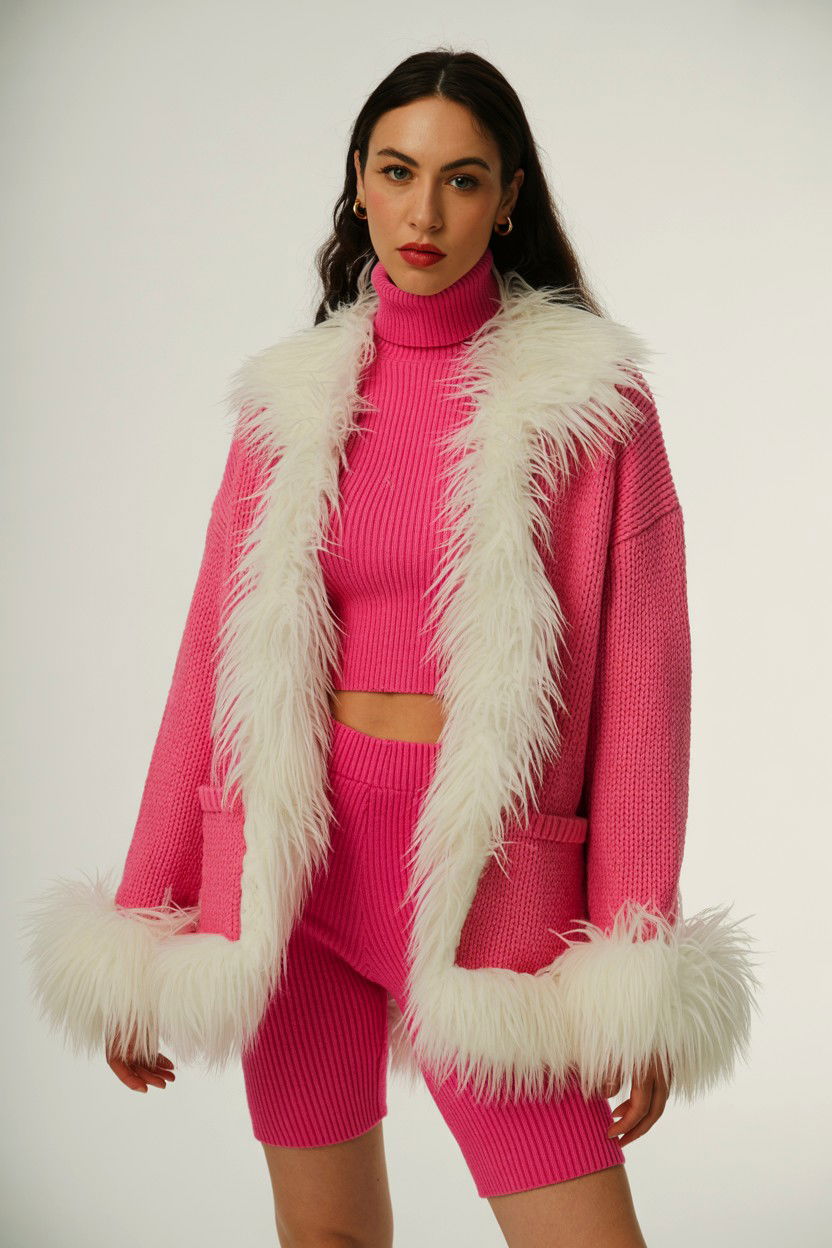 Faux Fur Trim Cardigan - 25 Valentine's Day Y2K Outfits