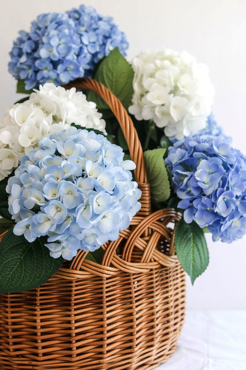 Faux Hydrangea Basket - 25 Valentine's Day Fake Flower Ideas