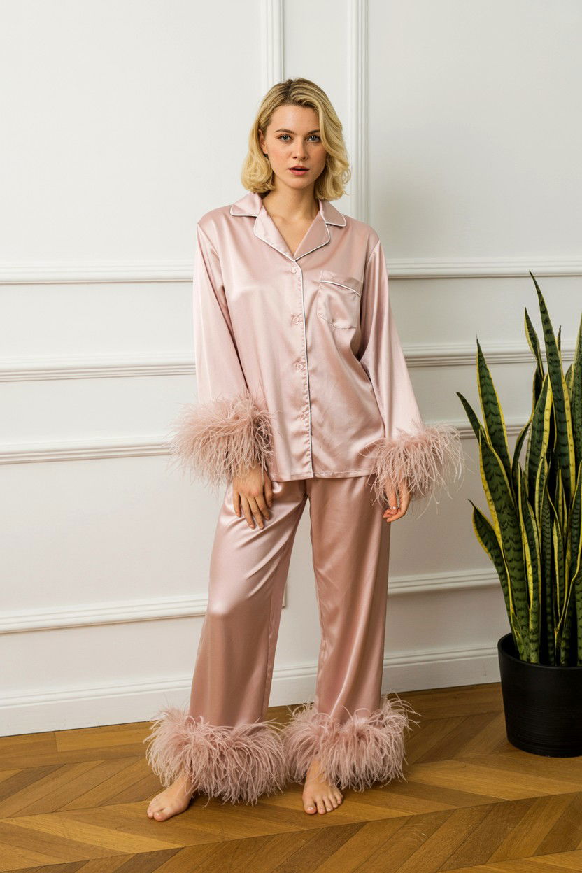 Feather Trim Pajamas - 25 Valentine's Day Matching Set Ideas