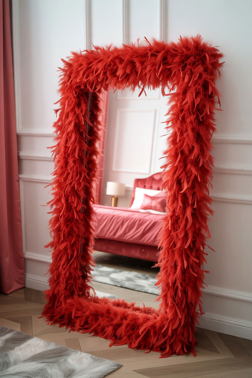 Feather boa mirror frame - 25 Valentine's Day Mirror Decor Ideas