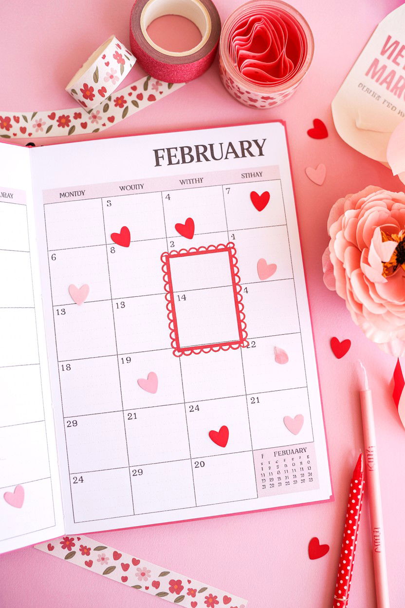 February Monthly Spread - 25 Valentine's Day Planner Ideas