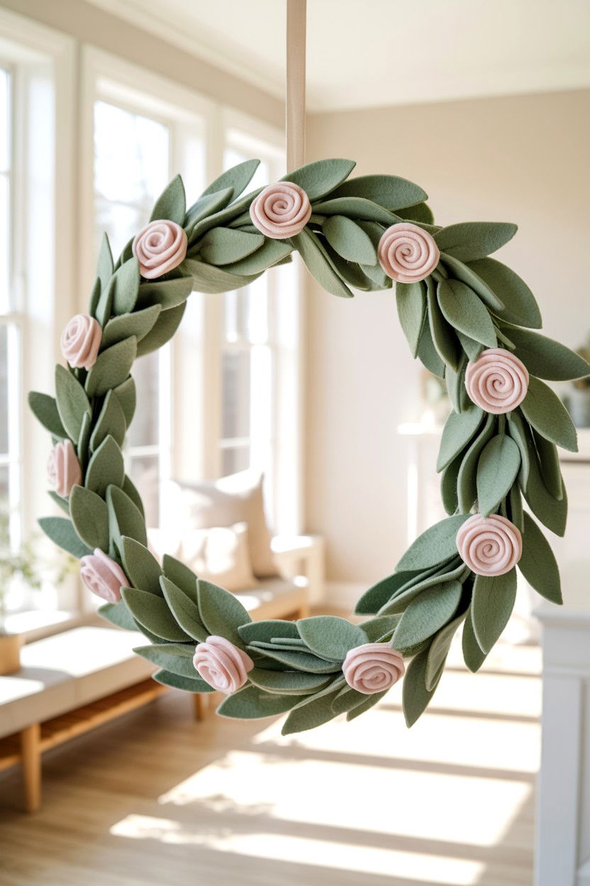 Felt Eucalyptus Leaf Wreath - 25 Felt Valentine's Day Wreath Ideas