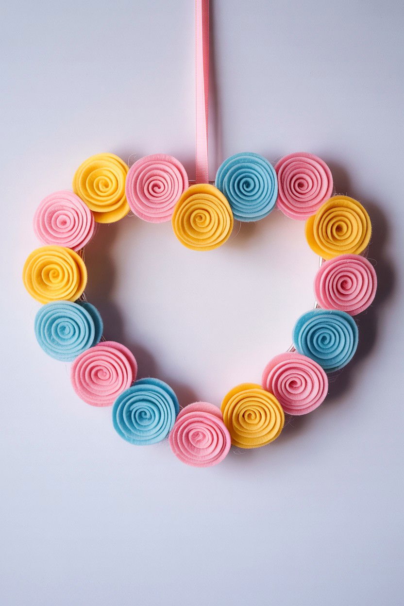 Felt Flower Heart - 25 Heart Shaped Wreath Ideas