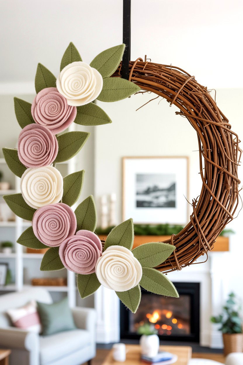 Felt Flower - 25 Simple Valentine's Day Wreath Ideas