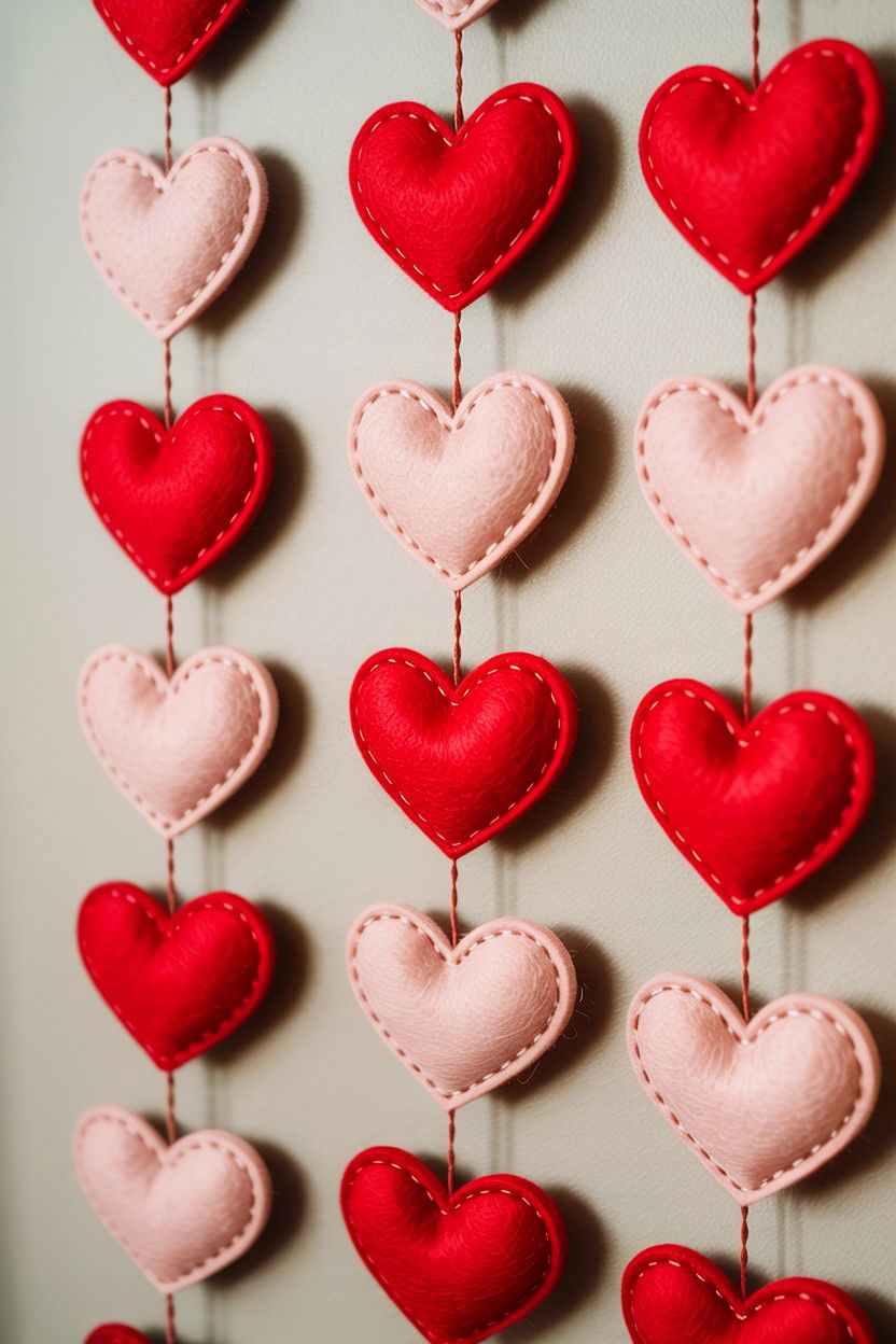 Felt Heart Garland - 25 Valentine's Day Garland Ideas