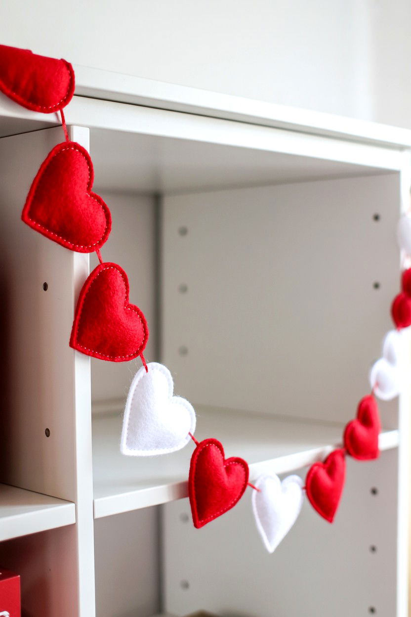Felt Heart Garland - 25 Valentine's Day Home Decor Ideas