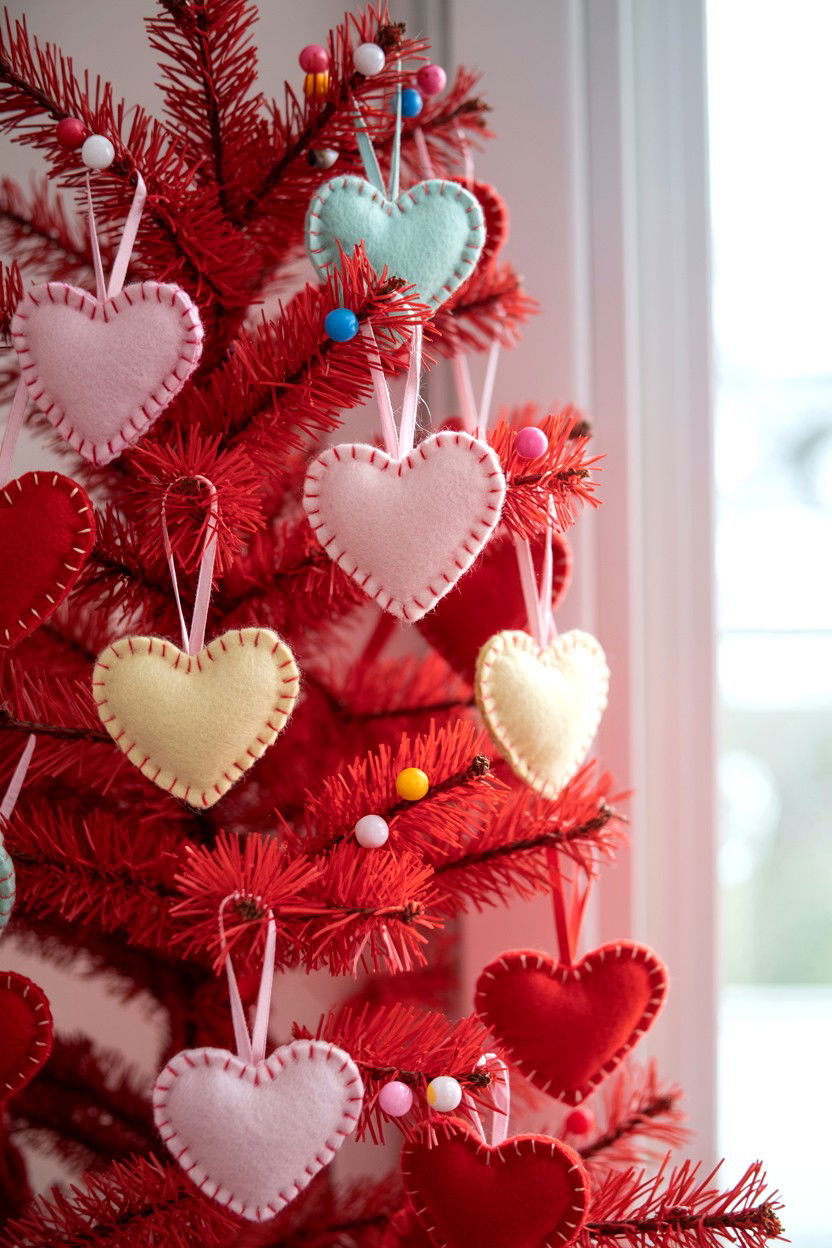 Felt Heart Tree - 25 Valentine's Day Tree Decorating Ideas