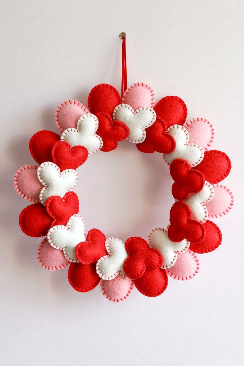 Felt Heart Wreath - 25 Valentine's Day Wreath Ideas
