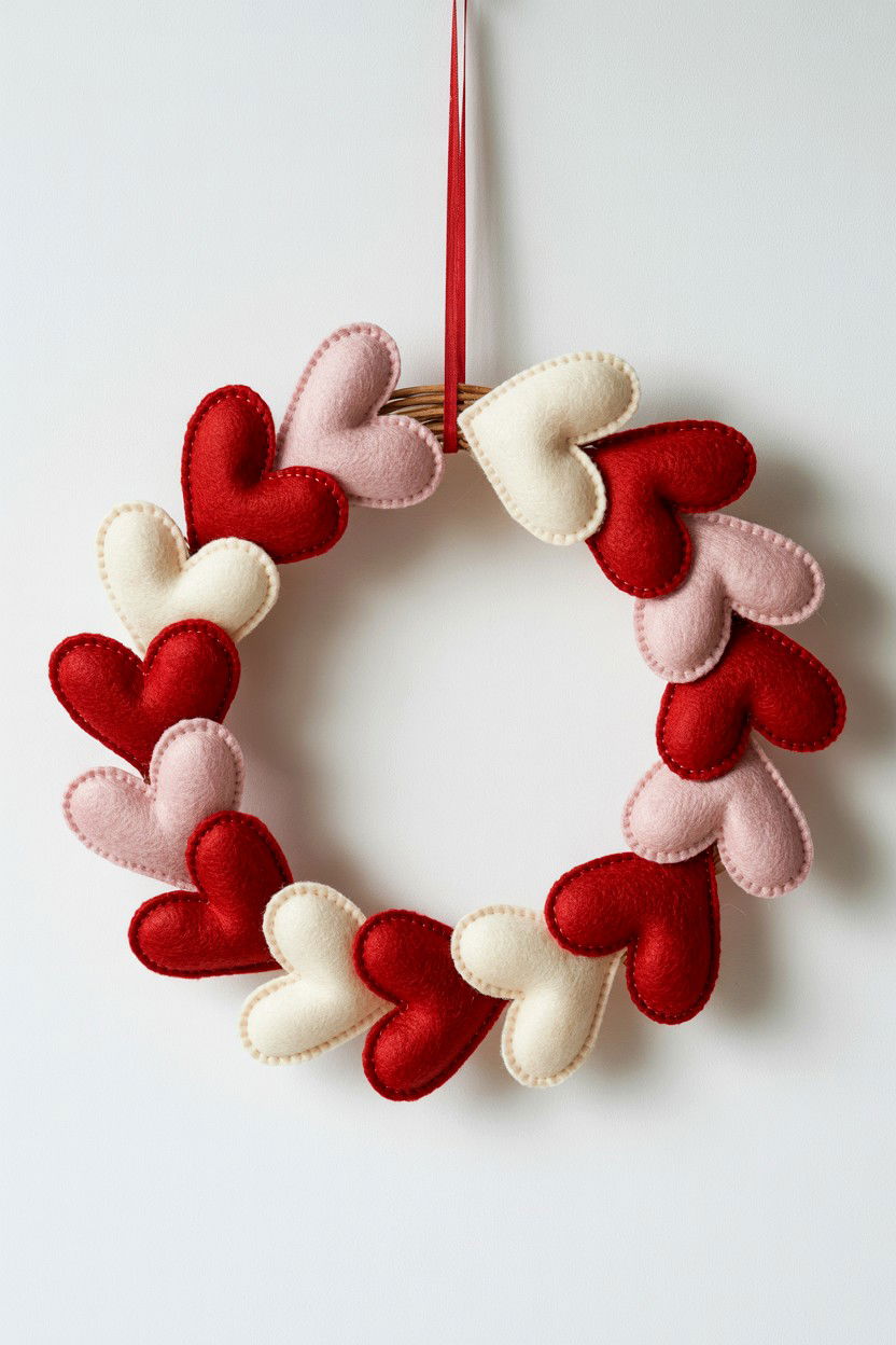 Felt Heart Wreath - 25 Rustic Valentine's Day Wreath Ideas
