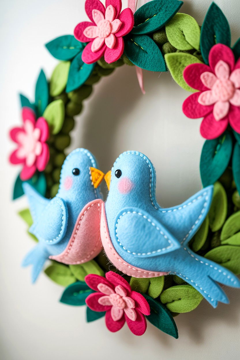 Felt Love Bird Wreath - 25 Felt Valentine's Day Wreath Ideas