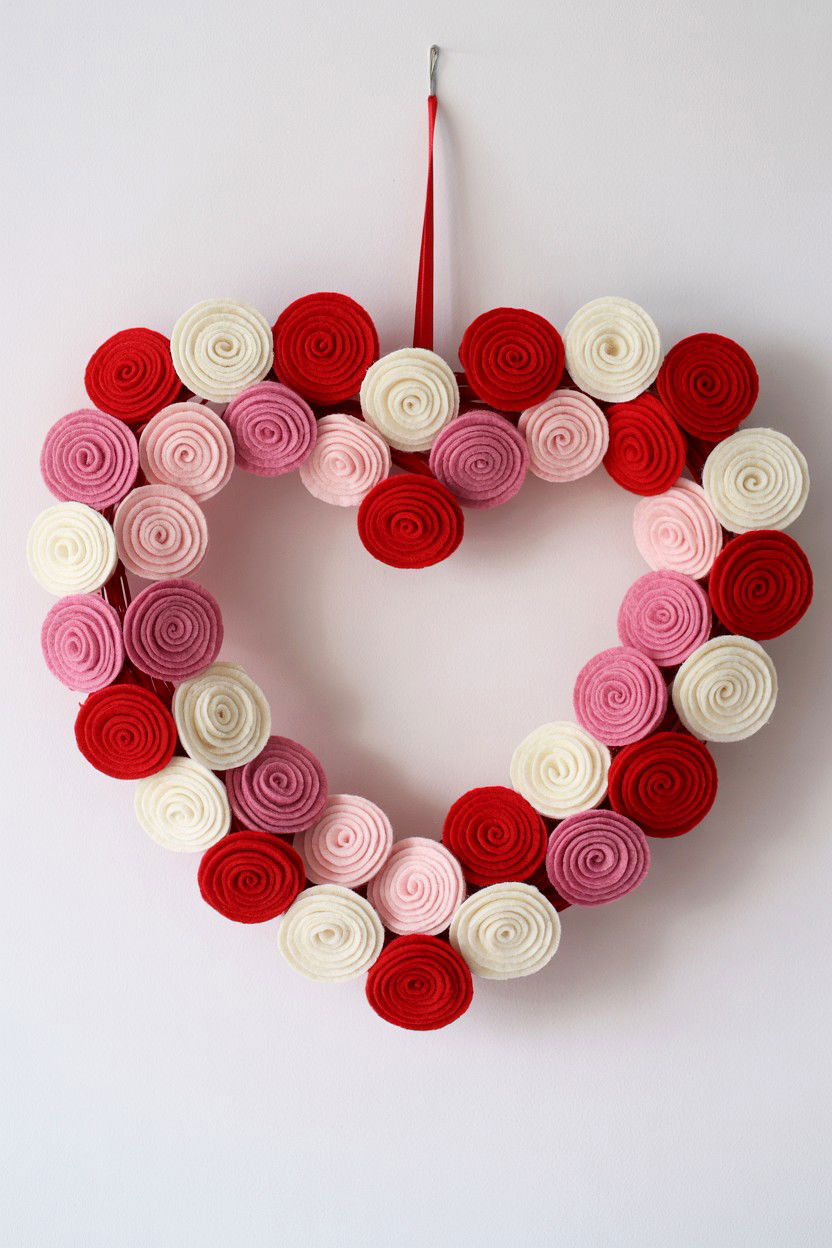 Felt Rose Heart Wreath - 25 Rose Valentine's Day Wreath Ideas
