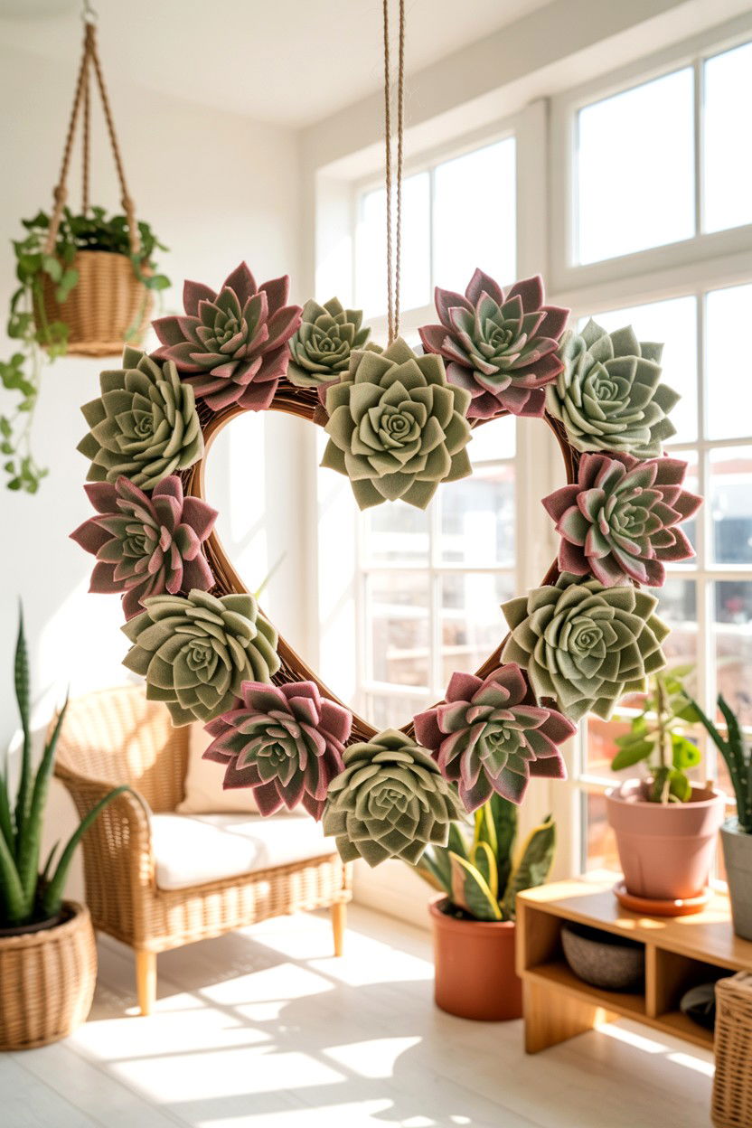 Felt Succulent Heart Wreath - 25 Felt Valentine's Day Wreath Ideas