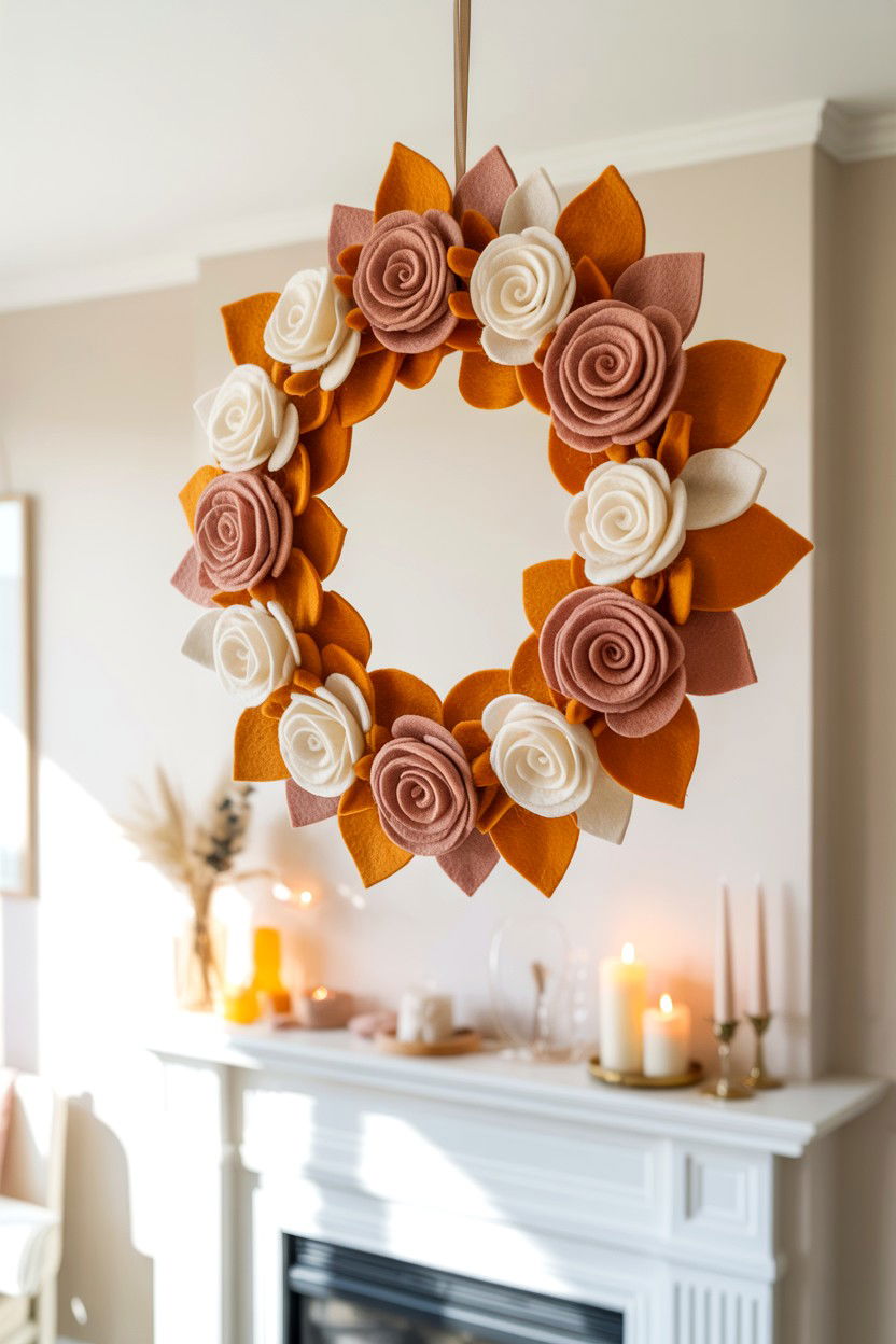 Felt flower Valentine wreath - 25 Flower Valentine's Day Wreath Ideas
