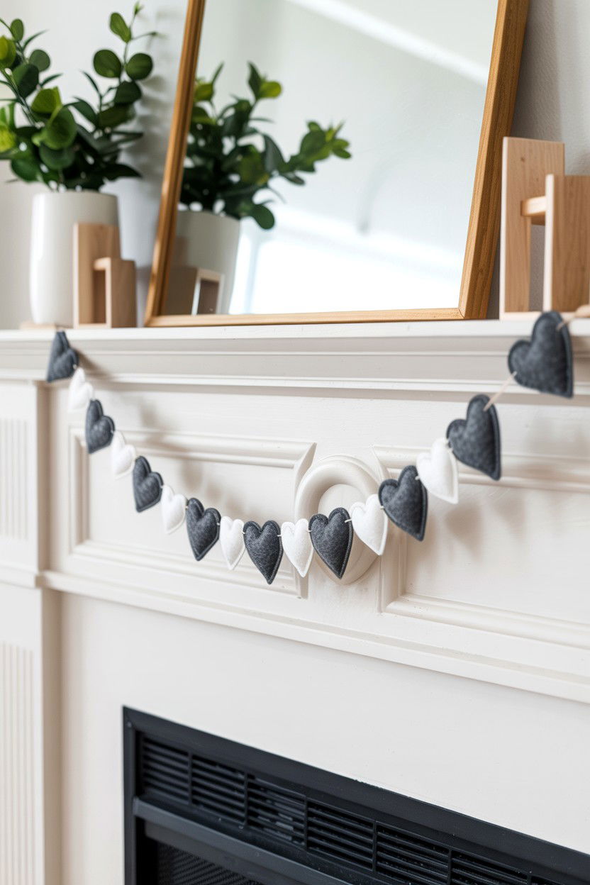 Felt heart garland - 25 Scandinavian Valentine's Day Decor Ideas