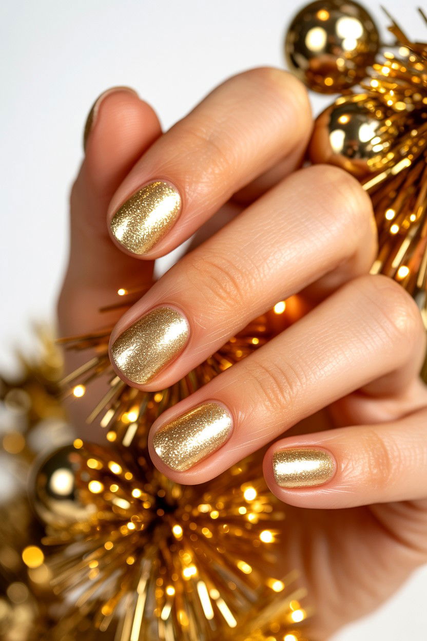 Fine gold glitter nails - 25 Glitter Valentine's Day Nail Ideas