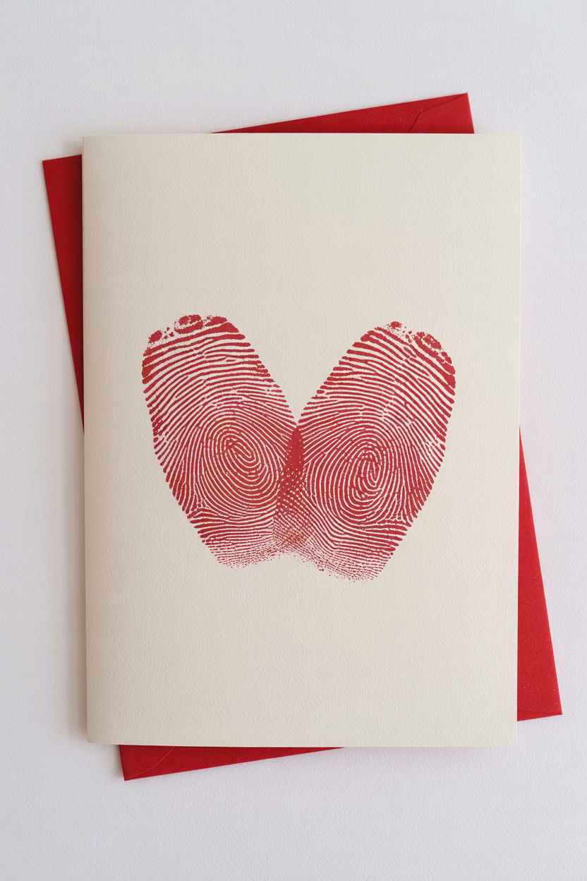 Fingerprint Heart Card - 25 Heart Valentine's Day Card Ideas