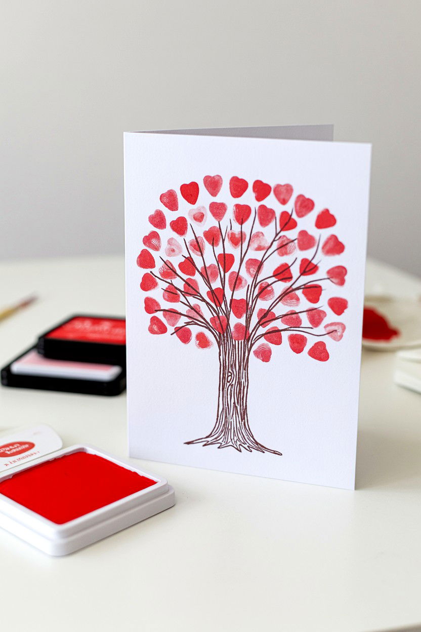 Fingerprint Love Tree - 25 Easy Valentine's Day Card Ideas