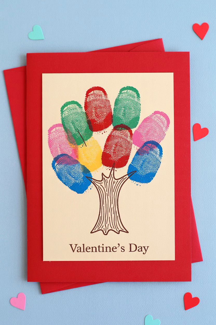 Fingerprint Tree Card - 25 Valentine's Day Cards for Grandparents