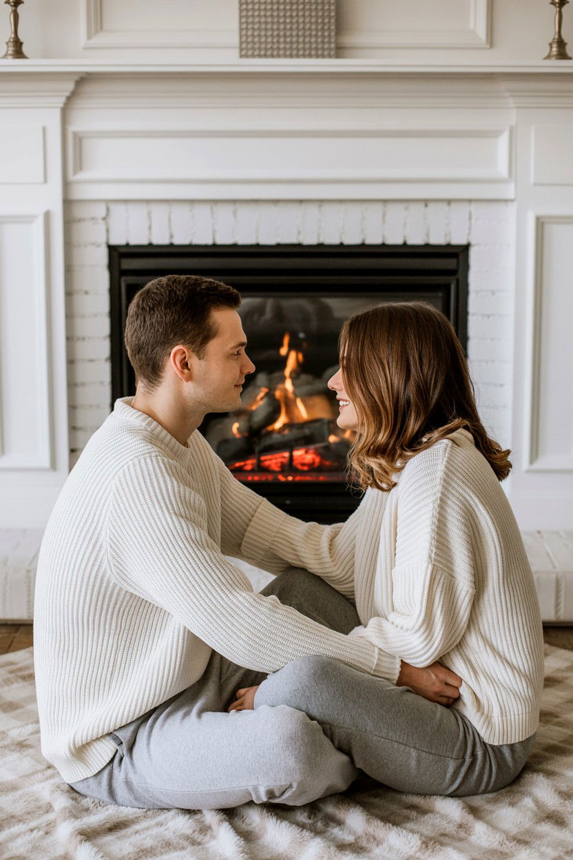 Fireplace Engagement Session - 25 Valentine's Day Engagement Photo Ideas