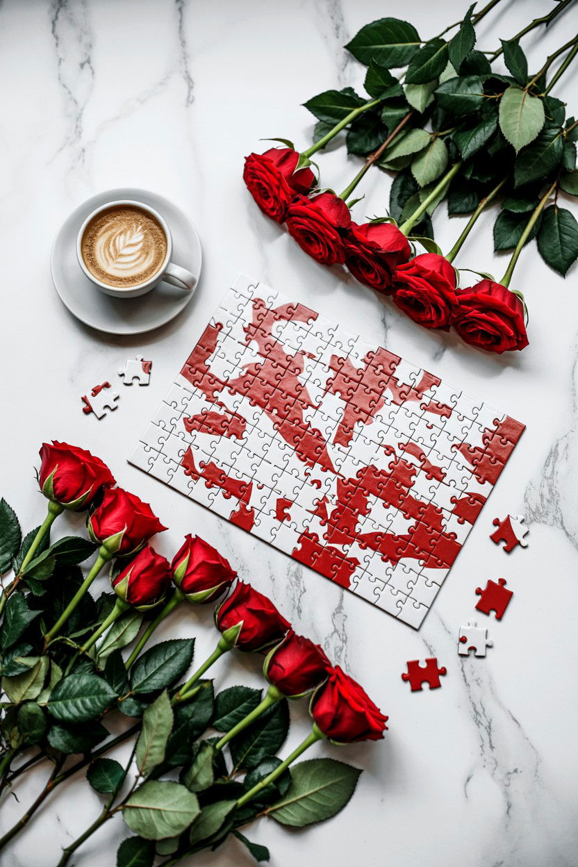 Flat Lay Puzzle With Roses - 25 Valentine's Day Puzzle Photo Ideas
