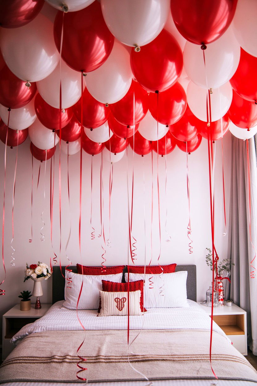 Floating Balloons - 25 Budget Valentine's Day Room Setup Ideas