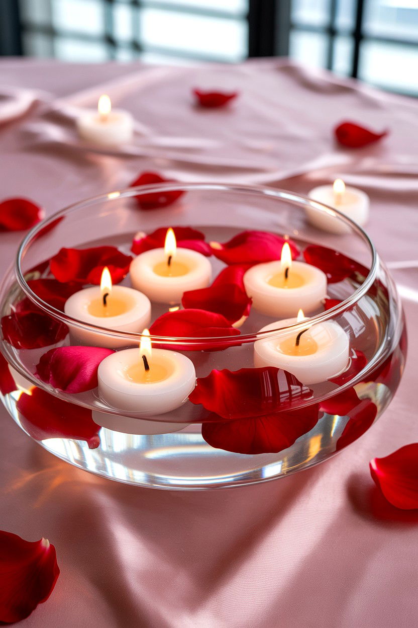 Floating Candle Bowl - 25 Valentine's Day Table Centerpiece Ideas