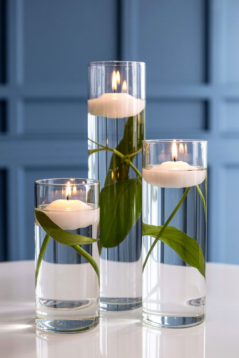 Floating Candles In Tall Glass Cylinders - 25 Valentine's Day Candle Centerpiece Ideas