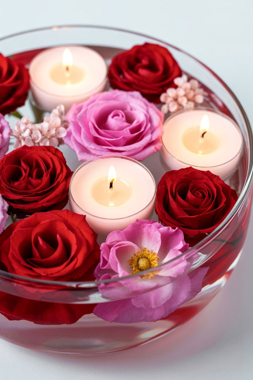 Floating Flower Candles - 25 Valentine's Day Flower Centerpiece Ideas