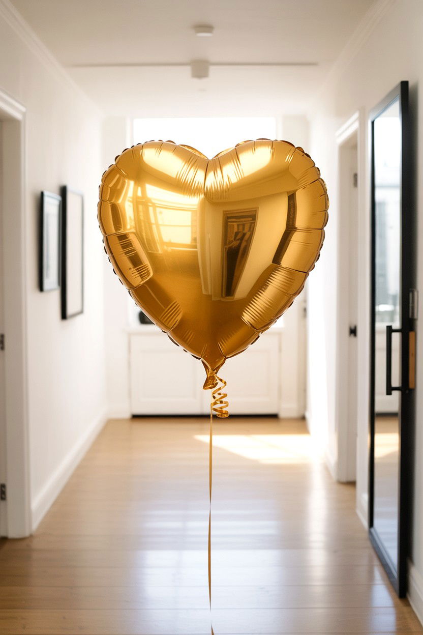 Floating Gold Heart Balloon - 25 Valentine's Day Gold Balloon Ideas