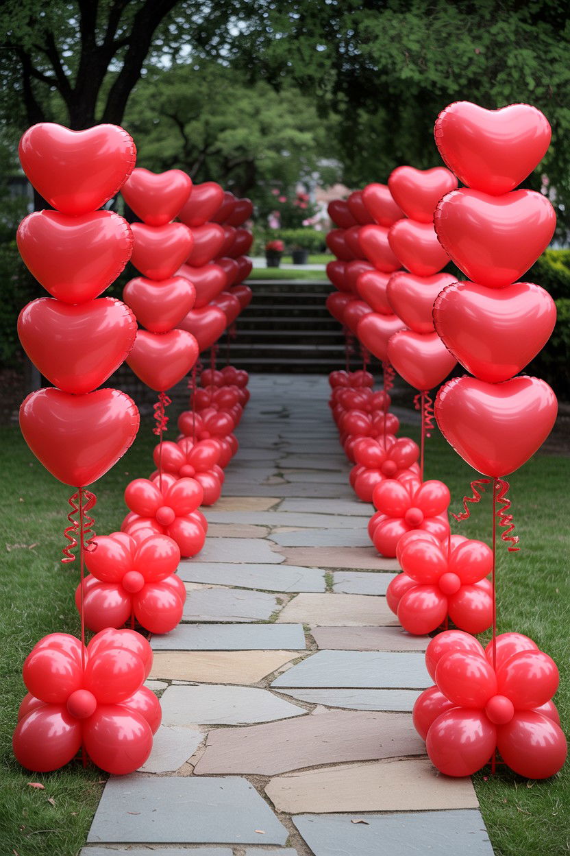 Floating Heart Balloon Path - 25 Heart Balloon Decoration Ideas