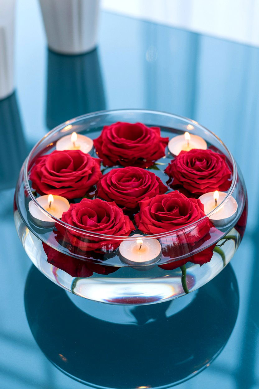 Floating Rose Bowl Centerpiece - 25 Valentine's Day Flower Vase Ideas
