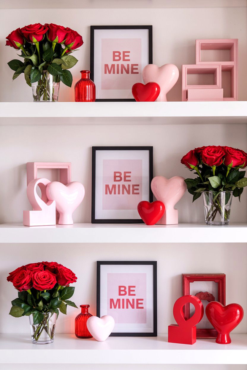Floating Shelves Valentine Decor - 25 Valentine's Day Wall Decor Ideas