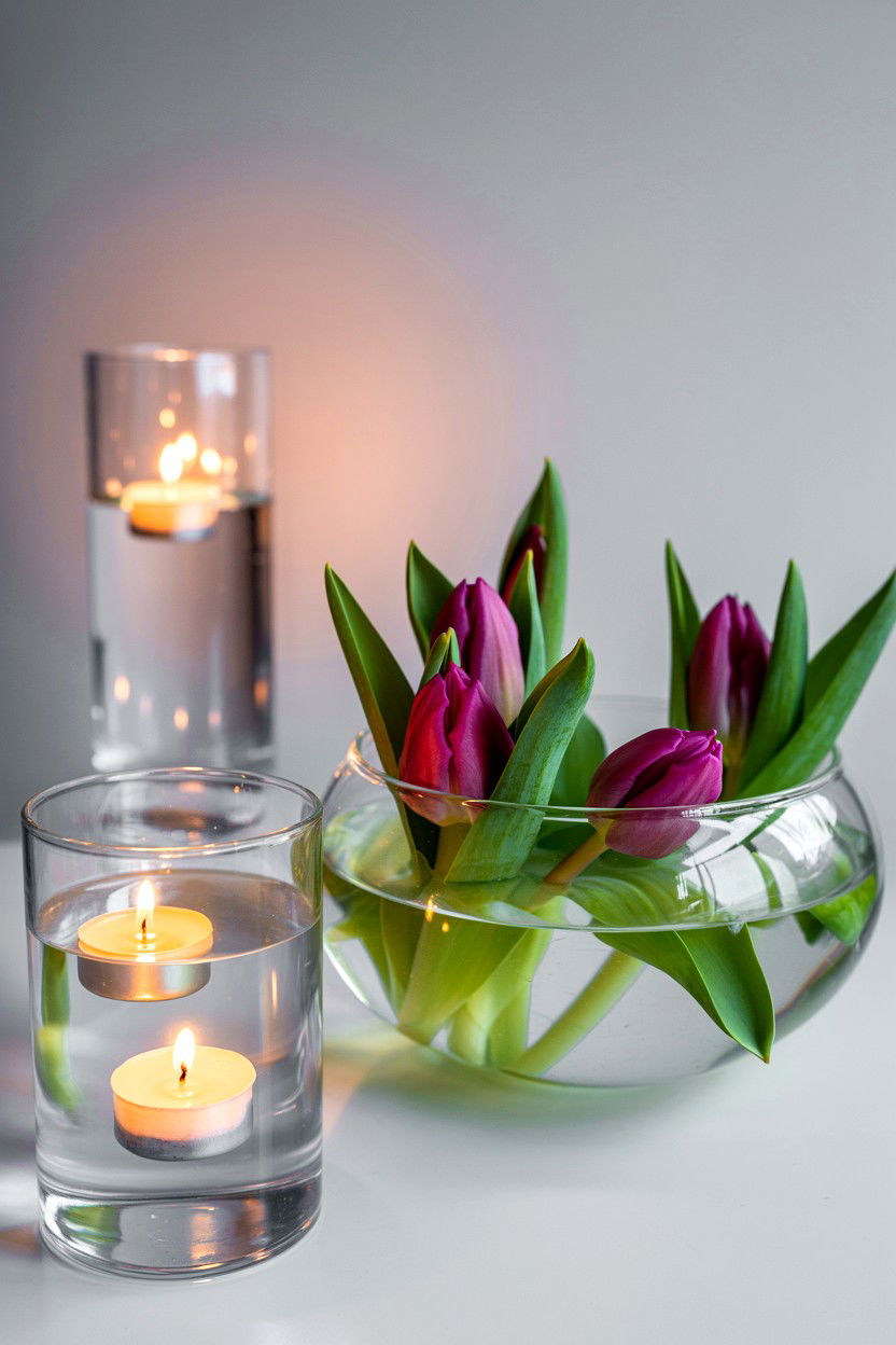 Floating Tulips In Glass Bowl - 25 Valentine's Day Tulip Arrangement Ideas