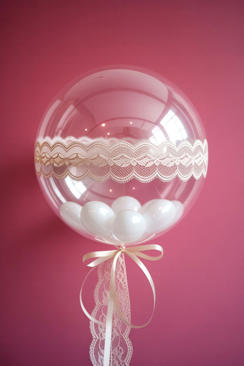 Floating clear balloon with lace trim - 25 Valentine's Day Clear Balloon Ideas