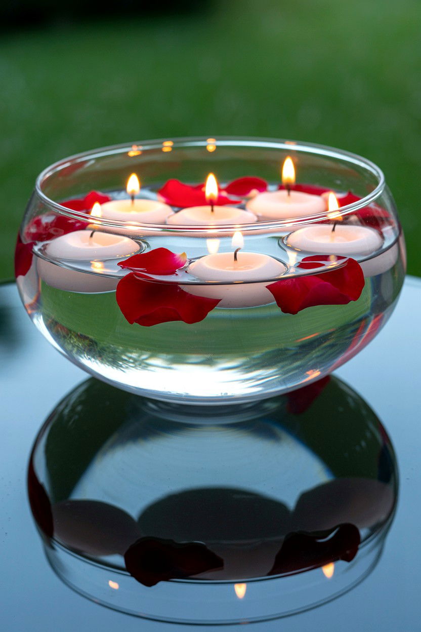 Floating tea light centerpiece - 25 Valentine's Day Tea Light Ideas