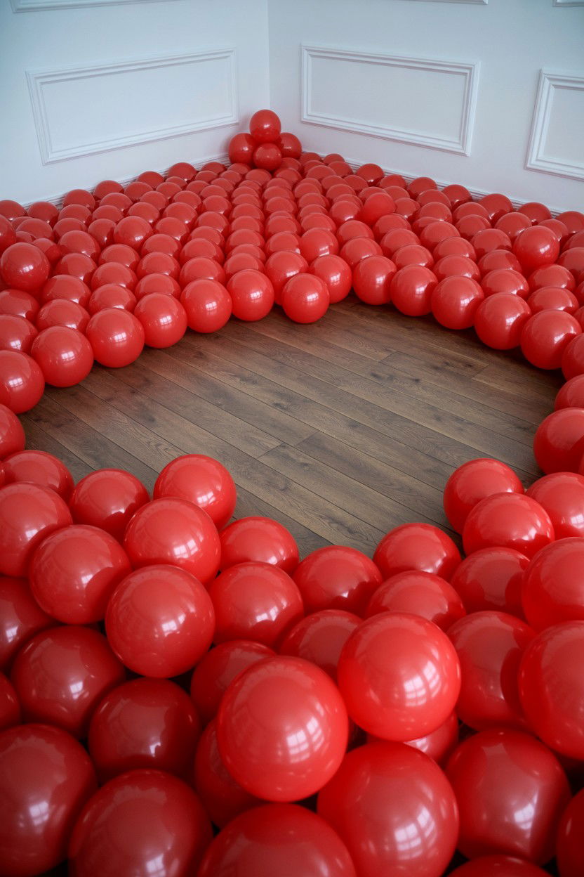 Floor Covered In Red Balloons - 25 Valentine's Day Balloon Surprise Ideas