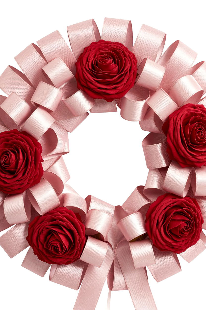 Floral And Ribbon Wreath - 25 Ribbon Valentine's Day Wreath Ideas