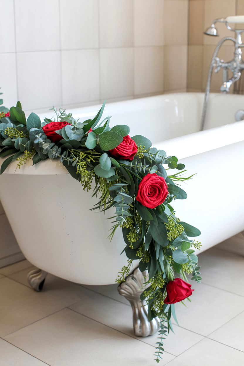 Floral Bathtub Garland - 25 Valentine's Day Bathroom Decor Ideas