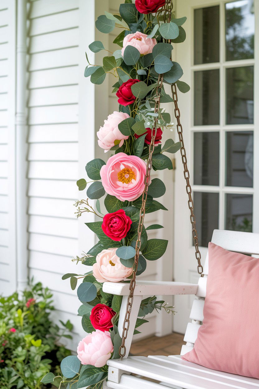Floral Garland Decor - 25 Valentine's Day Porch Swing Ideas
