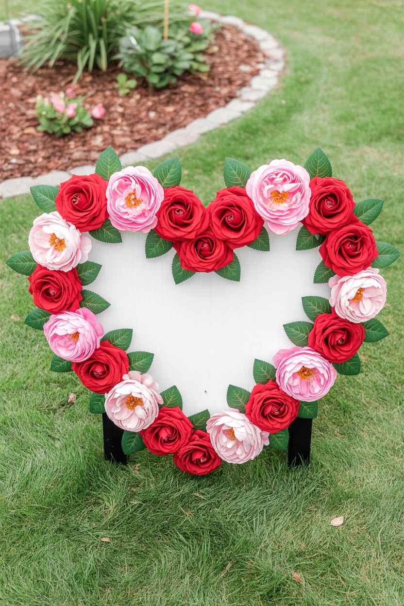 Floral Heart Sign - 25 Valentine's Day Yard Sign Ideas