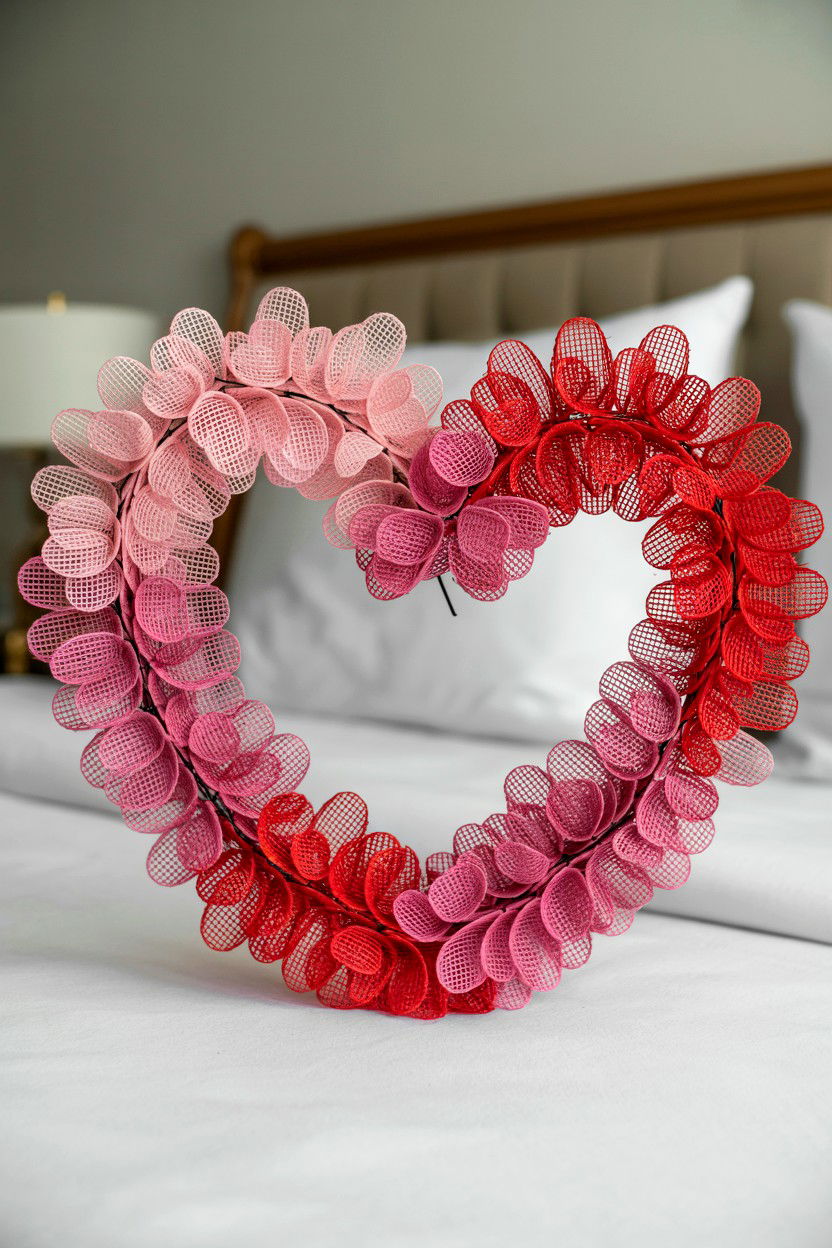 Floral Mesh Heart Wreath - 25 Deco Mesh Valentine's Day Wreath Ideas