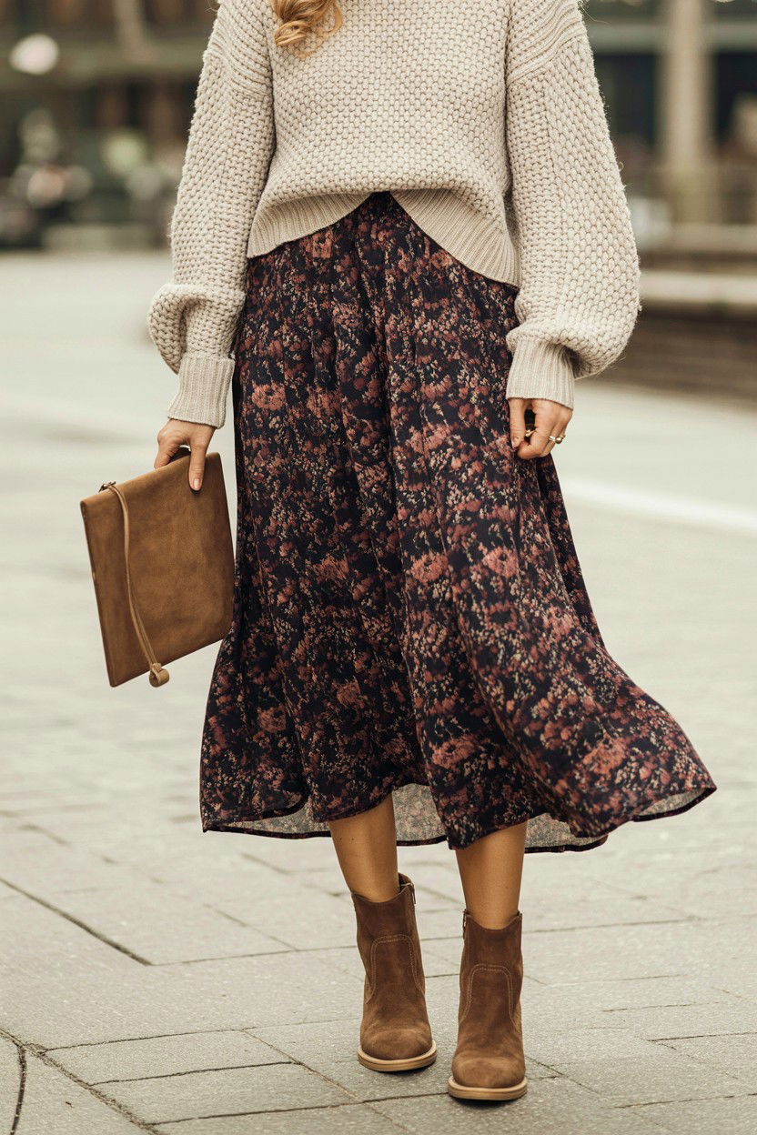 Floral Midi Skirt - 25 Valentine's Day Skirt Outfits