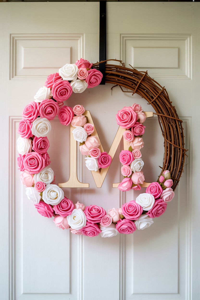 Floral Monogram Wreath - 25 Double Door Valentine's Day Wreath Ideas
