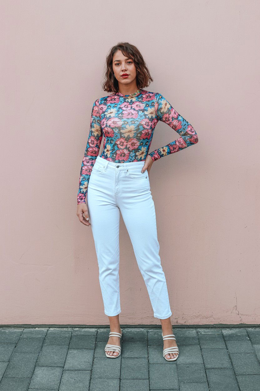 Floral Print Bodysuit Outfit - 25 Valentine's Day Bodysuit Outfits