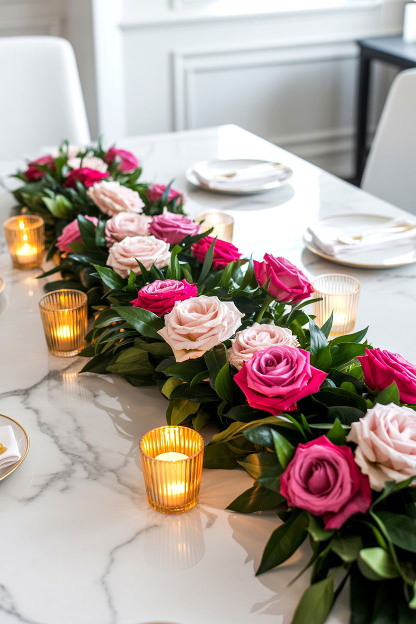 Floral Table Runner - 25 Glam Valentine's Day Decor Ideas