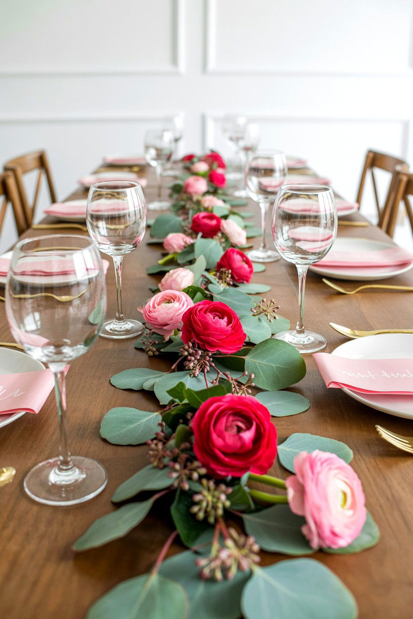 Floral Table Runner - 25 Valentine's Day Brunch Party Ideas