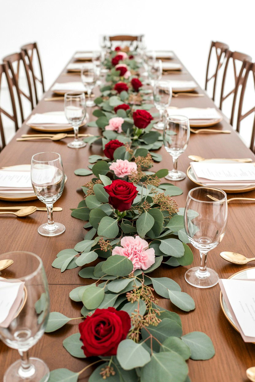 Floral Table Runner - 25 Valentine's Day Party Table Ideas