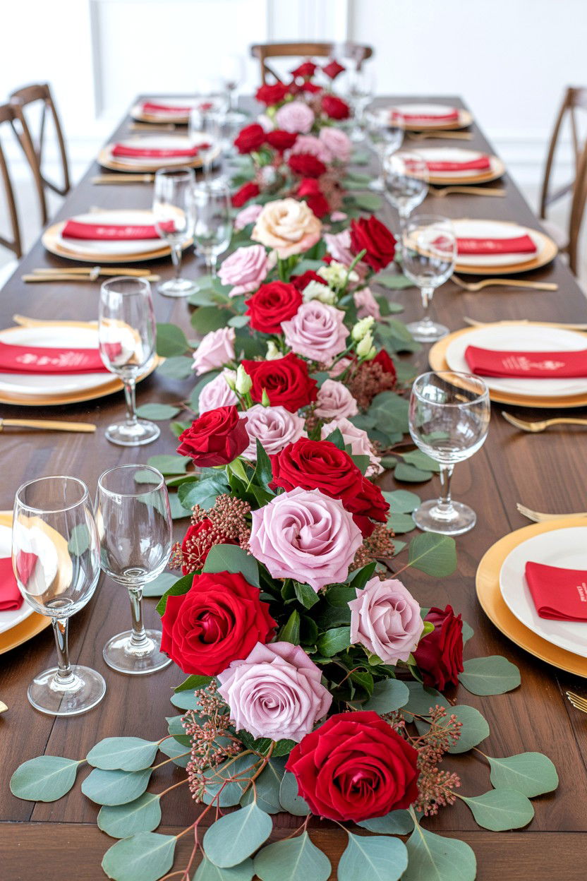 Floral Table Runner - 25 Valentine's Day Wedding Flower Ideas