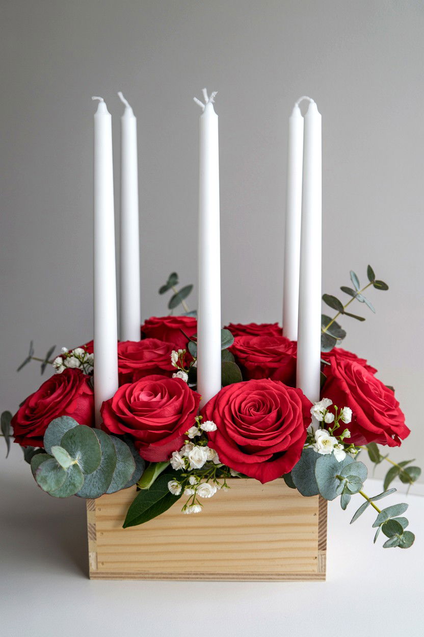 Floral Taper Candle Arrangement - 25 Valentine's Day Taper Candle Ideas